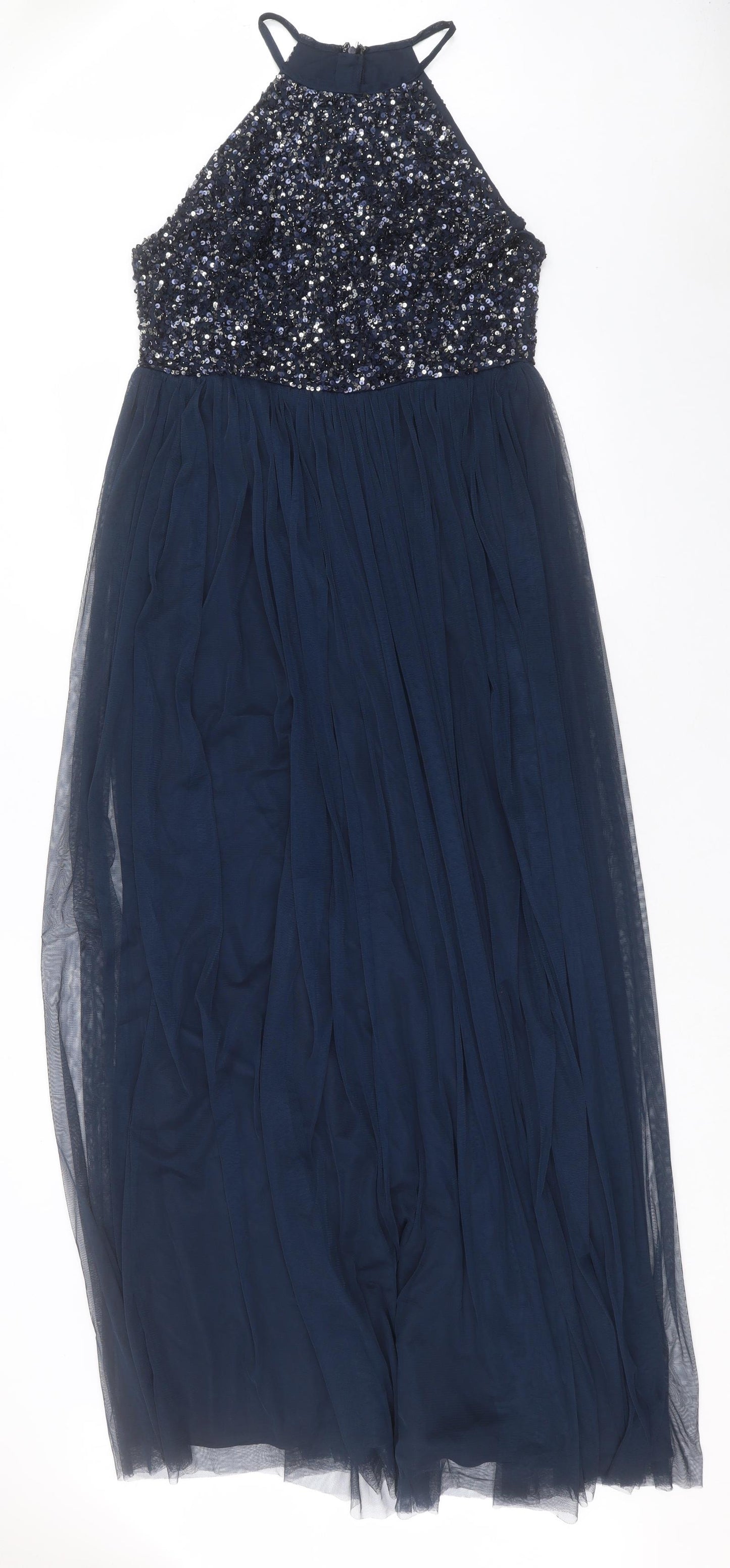Maya Deluxe Womens Blue Polyester A-Line Size 14 Square Neck Zip