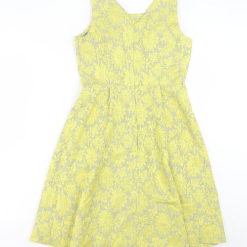 TU Womens Yellow Floral Polyester A-Line Size 8 Scoop Neck Zip