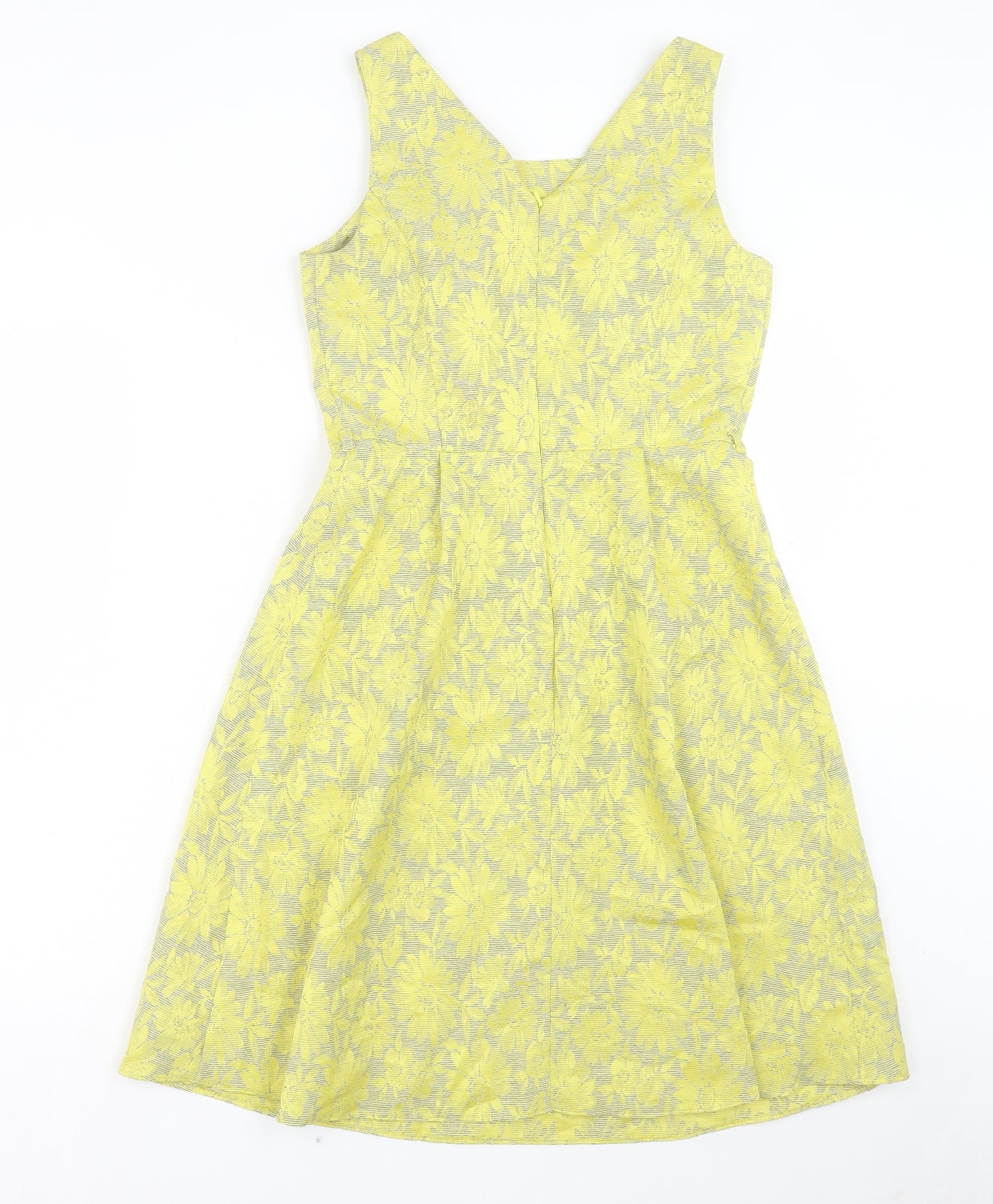 TU Womens Yellow Floral Polyester A-Line Size 8 Scoop Neck Zip