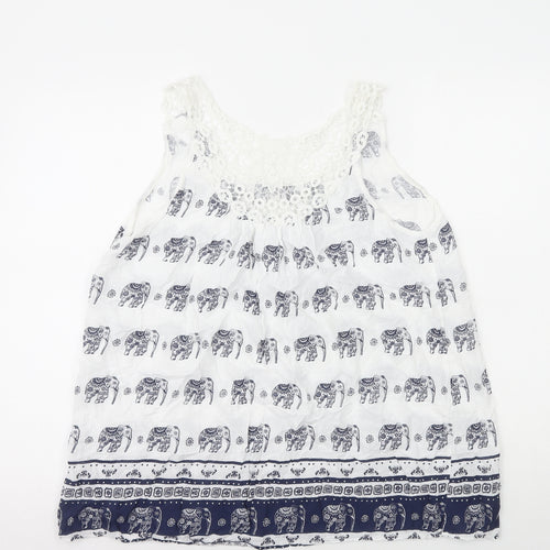 Preworn Womens Multicoloured Geometric Polyester Basic Tank Size M Round Neck - Elephant Print