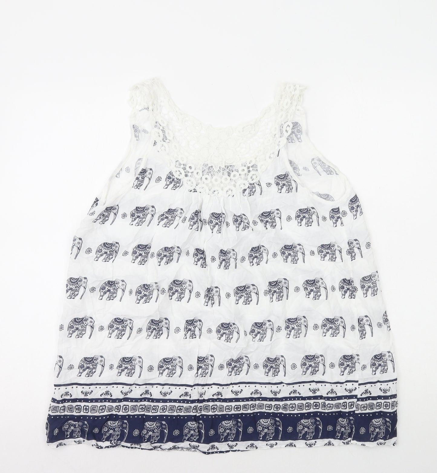 Preworn Womens Multicoloured Geometric Polyester Basic Tank Size M Round Neck - Elephant Print
