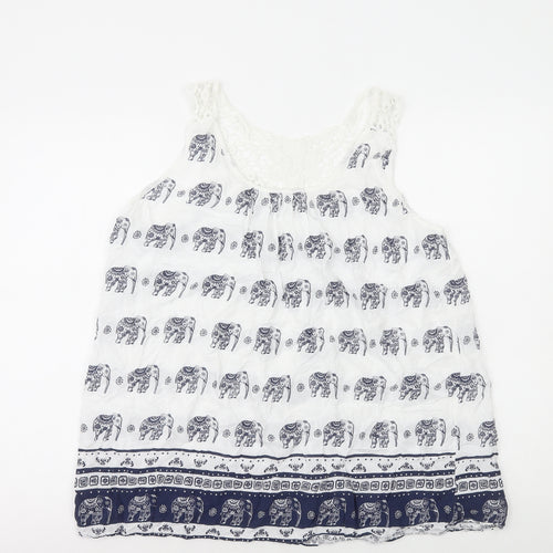 Preworn Womens Multicoloured Geometric Polyester Basic Tank Size M Round Neck - Elephant Print