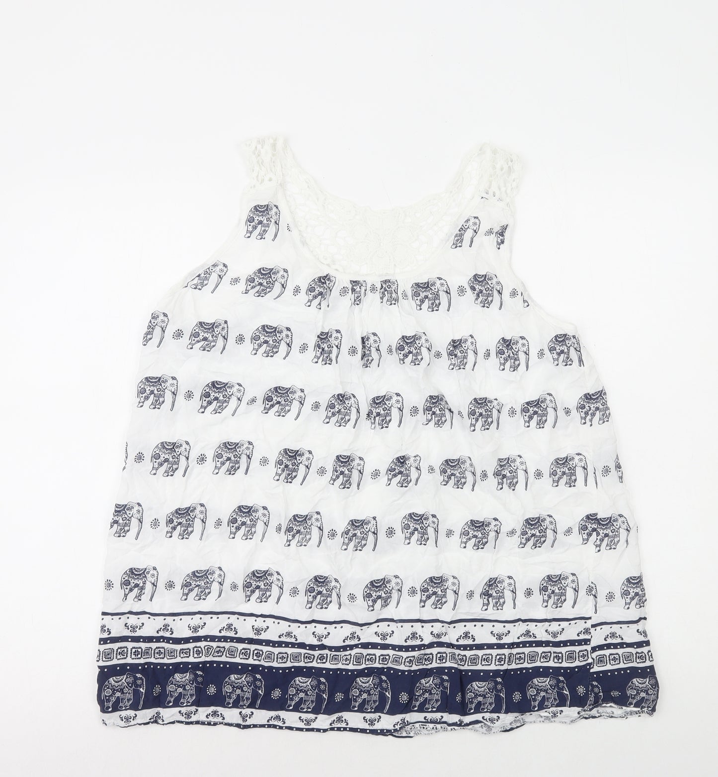 Preworn Womens Multicoloured Geometric Polyester Basic Tank Size M Round Neck - Elephant Print