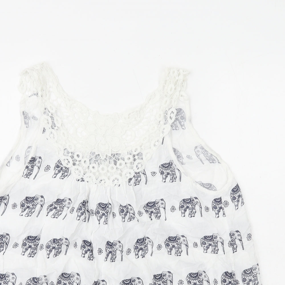Preworn Womens Multicoloured Geometric Polyester Basic Tank Size M Round Neck - Elephant Print