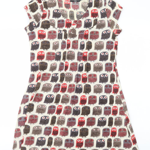 Pepper Tree Womens Multicoloured Geometric Acrylic A-Line Size S Scoop Neck Pullover - Owls