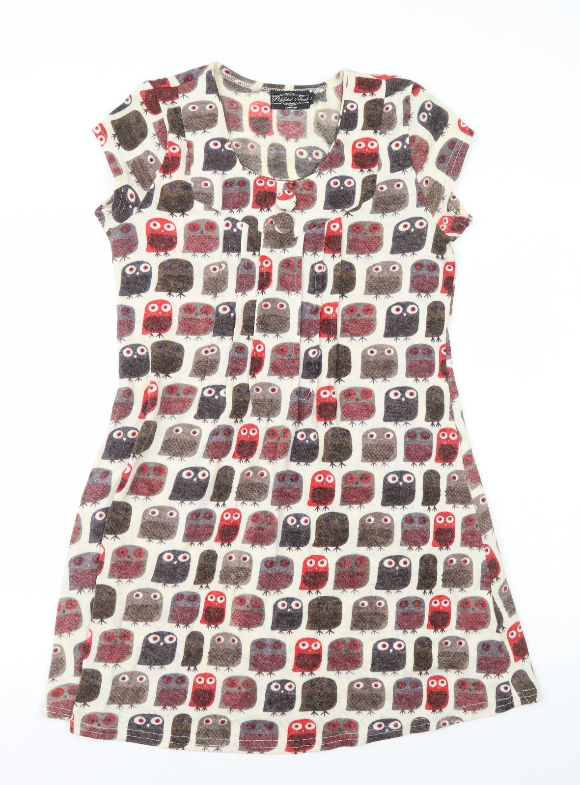 Pepper Tree Womens Multicoloured Geometric Acrylic A-Line Size S Scoop Neck Pullover - Owls
