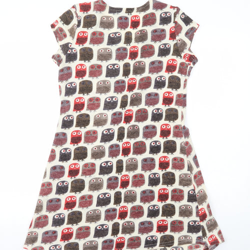 Pepper Tree Womens Multicoloured Geometric Acrylic A-Line Size S Scoop Neck Pullover - Owls