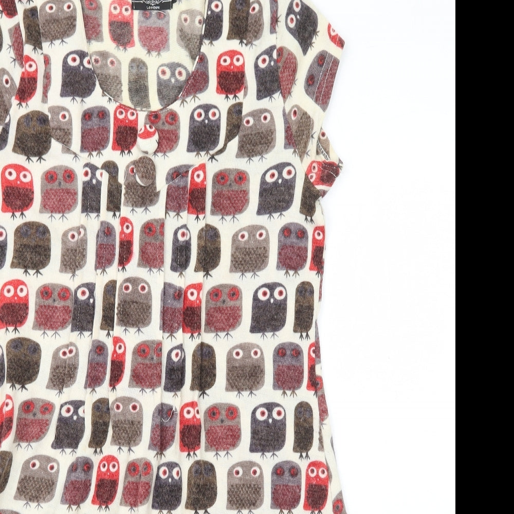 Pepper Tree Womens Multicoloured Geometric Acrylic A-Line Size S Scoop Neck Pullover - Owls
