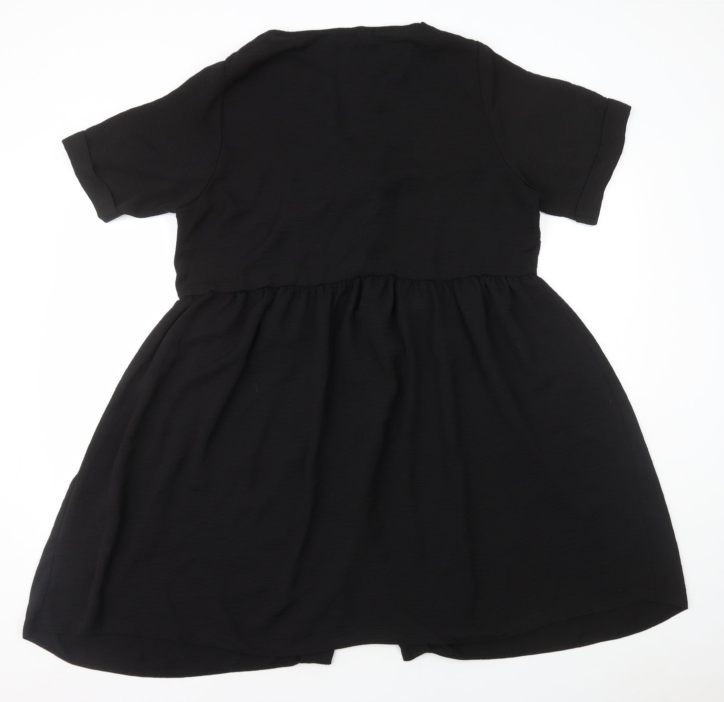 New Look Womens Black Polyester Skater Dress Size 18 V-Neck Button