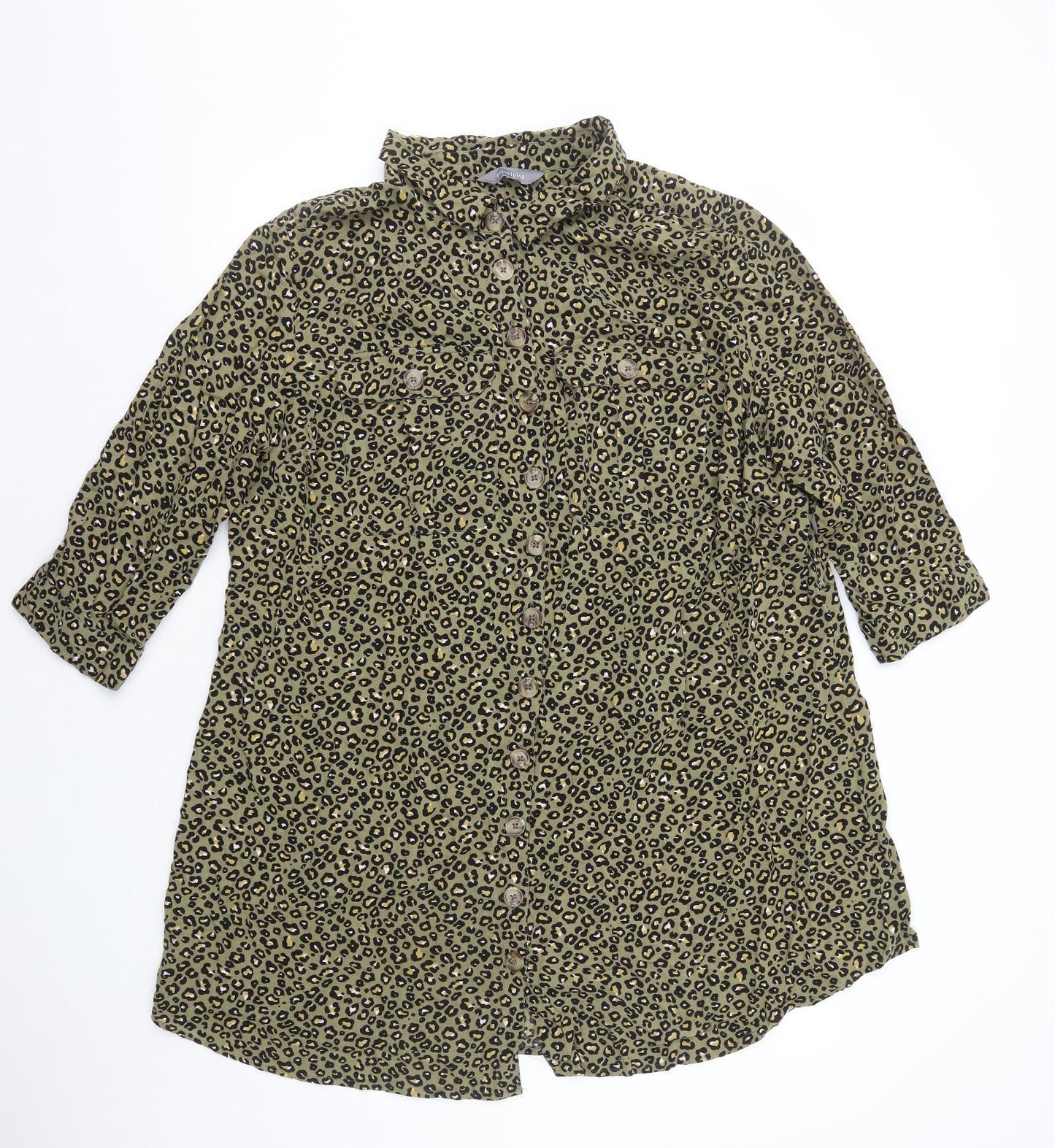 Principles Womens Green Animal Print Viscose Shirt Dress Size 22 Collared Button - Leopard Print