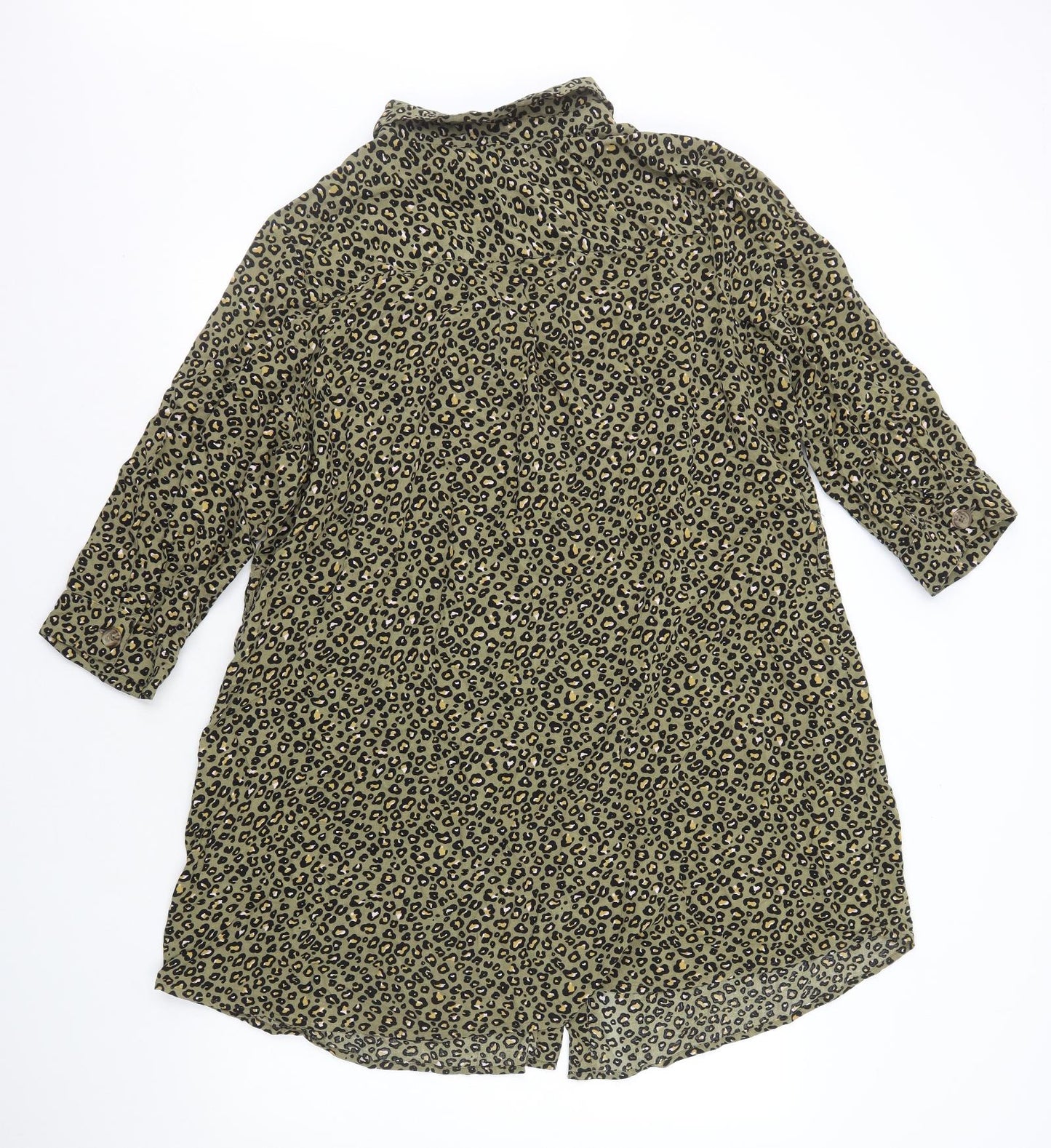 Principles Womens Green Animal Print Viscose Shirt Dress Size 22 Collared Button - Leopard Print