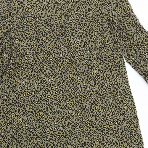 Principles Womens Green Animal Print Viscose Shirt Dress Size 22 Collared Button - Leopard Print