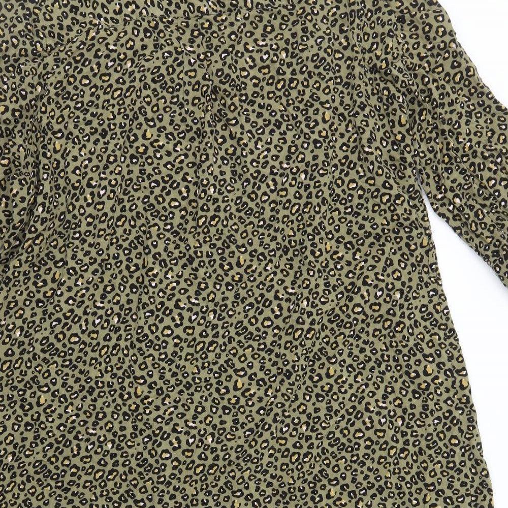 Principles Womens Green Animal Print Viscose Shirt Dress Size 22 Collared Button - Leopard Print