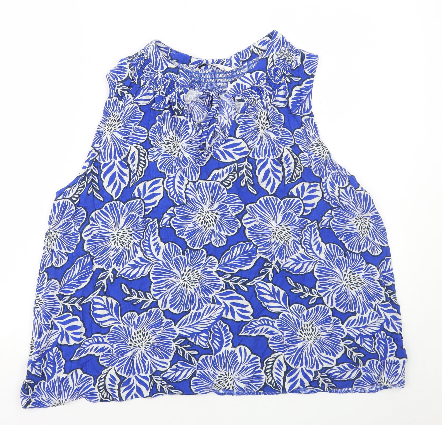 TU Womens Blue Floral Viscose Basic Tank Size 20 V-Neck - Neck Tie