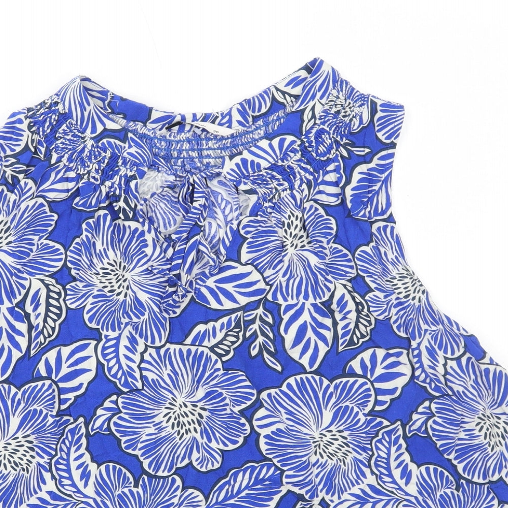TU Womens Blue Floral Viscose Basic Tank Size 20 V-Neck - Neck Tie