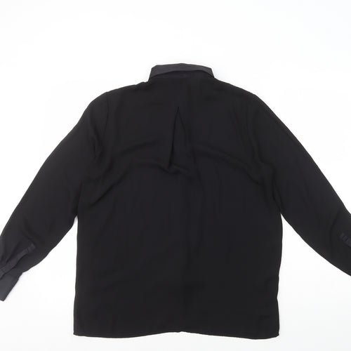 H&M Womens Black Polyester Basic Button-Up Size 8 Collared