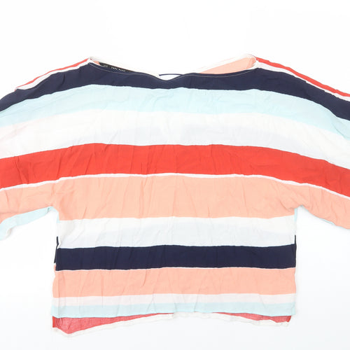 Zara Womens Multicoloured Striped Viscose Basic T-Shirt Size XS Boat Neck