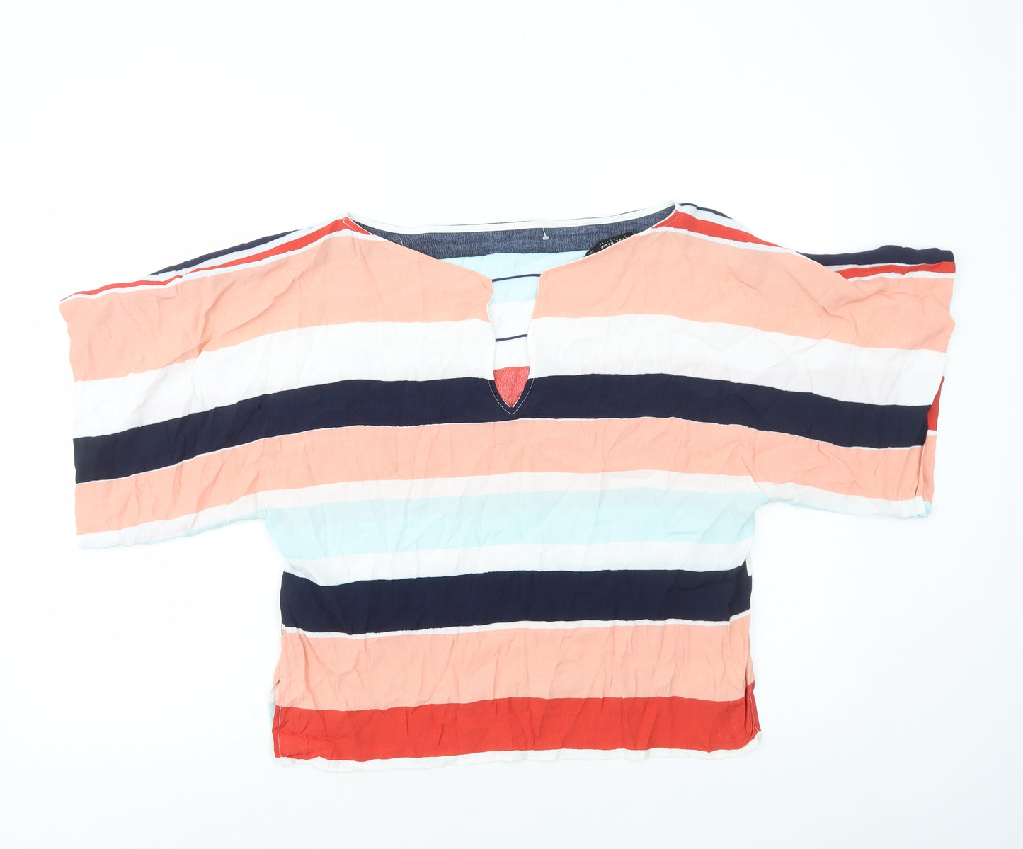 Zara Womens Multicoloured Striped Viscose Basic T-Shirt Size XS Boat Neck