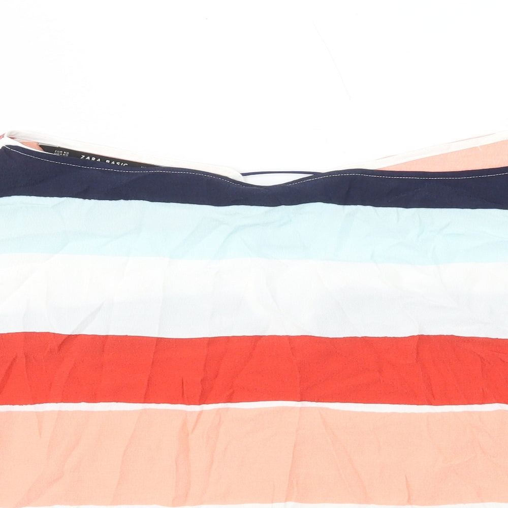 Zara Womens Multicoloured Striped Viscose Basic T-Shirt Size XS Boat Neck