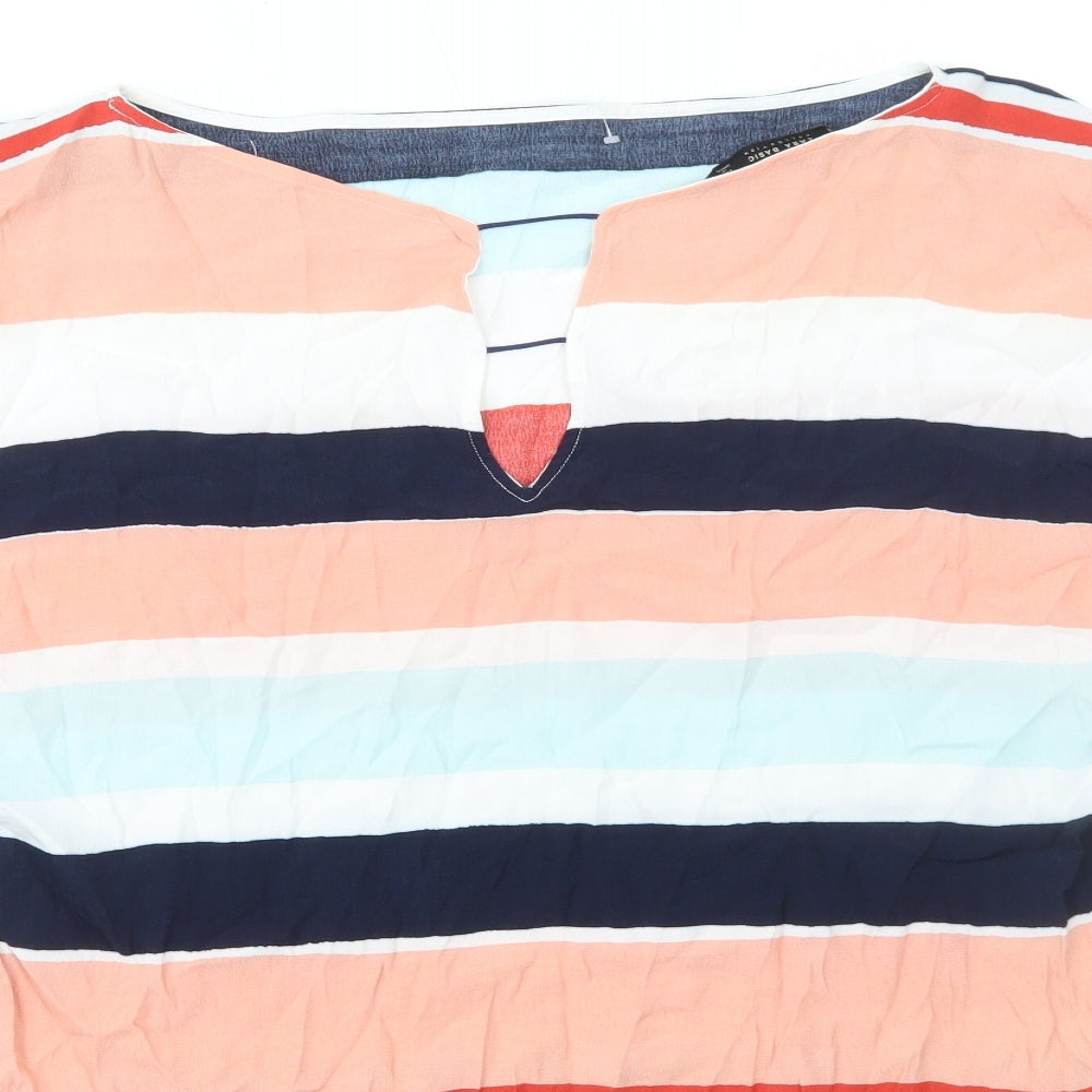Zara Womens Multicoloured Striped Viscose Basic T-Shirt Size XS Boat Neck