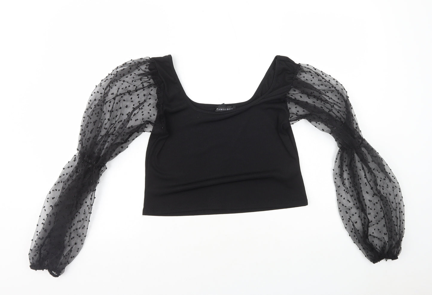 Cameo Rose Womens Black Polyester Cropped Blouse Size 16 Square Neck - Organza Sleeves