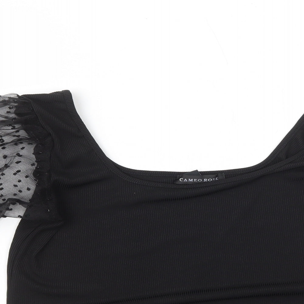 Cameo Rose Womens Black Polyester Cropped Blouse Size 16 Square Neck - Organza Sleeves
