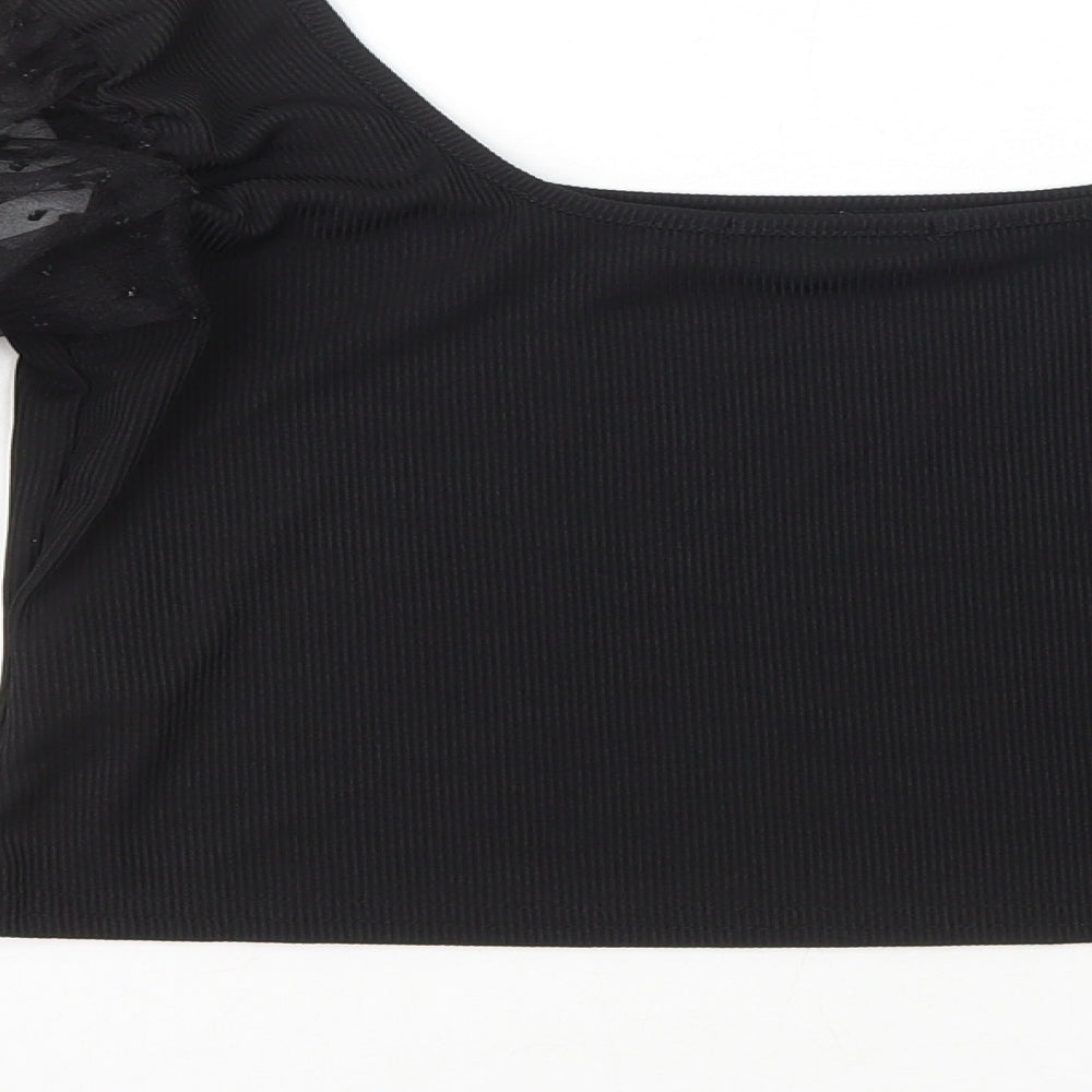 Cameo Rose Womens Black Polyester Cropped Blouse Size 16 Square Neck - Organza Sleeves