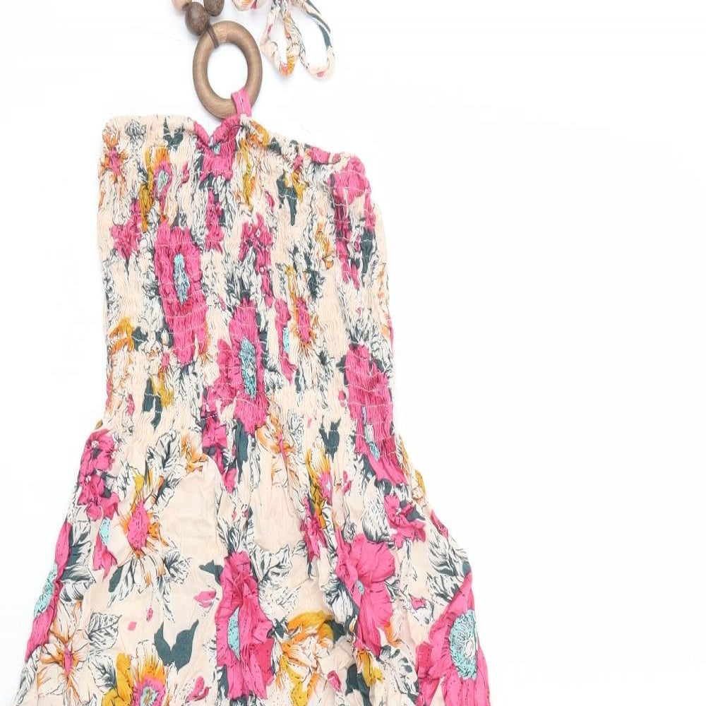 Preworn Womens Multicoloured Floral Polyester A-Line Size 6 Halter Pullover