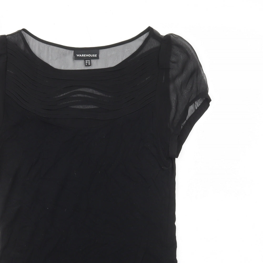 Warehouse Womens Black Viscose Basic T-Shirt Size 10 Round Neck