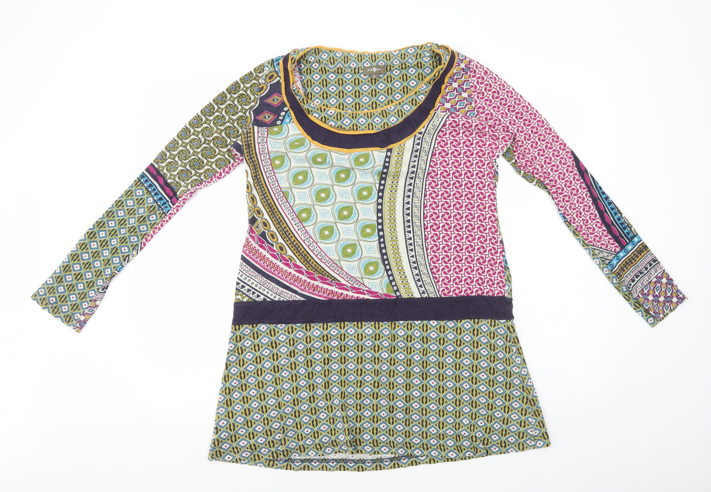 Surkana Womens Multicoloured Geometric 100% Cotton A-Line Size XL Scoop Neck Pullover