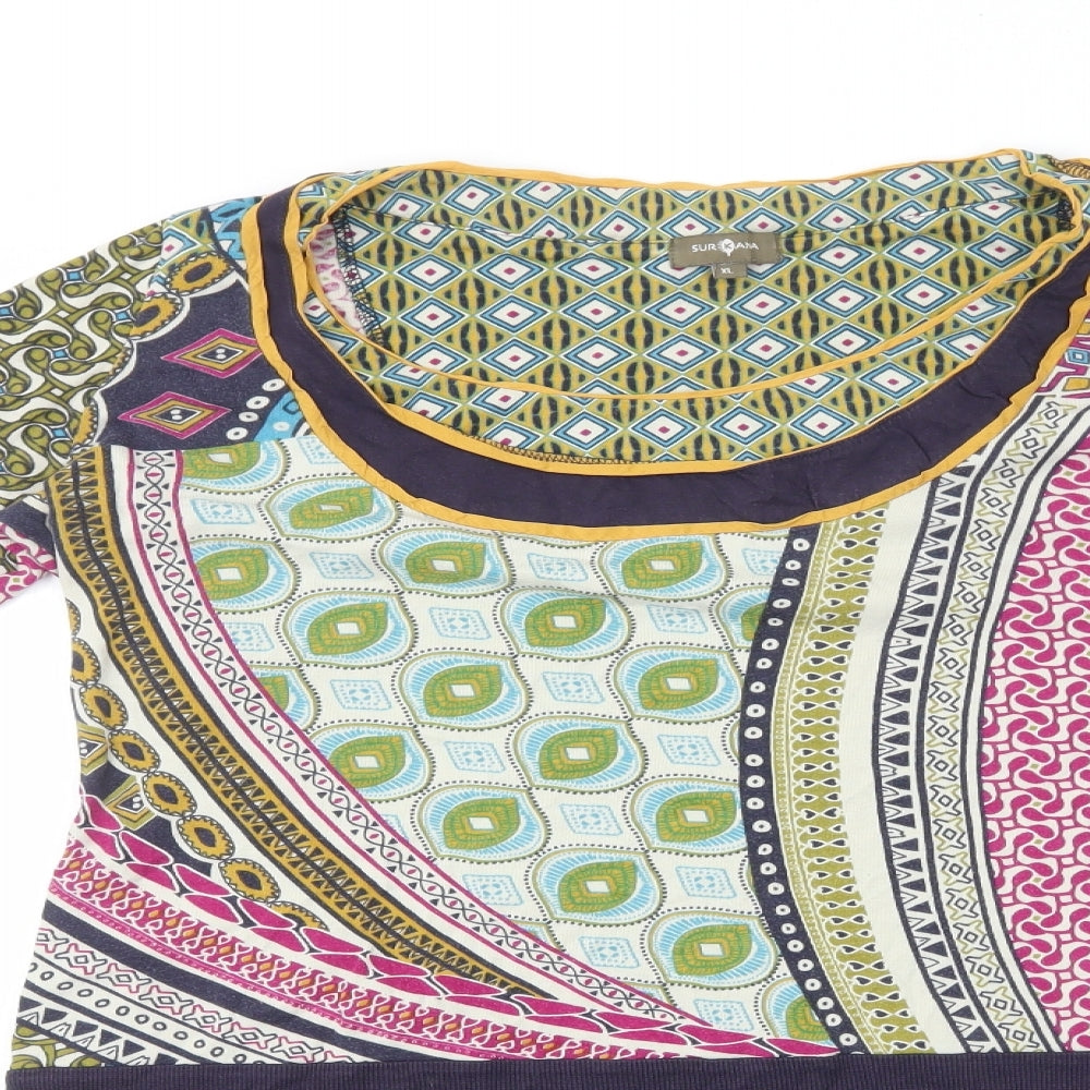 Surkana Womens Multicoloured Geometric 100% Cotton A-Line Size XL Scoop Neck Pullover