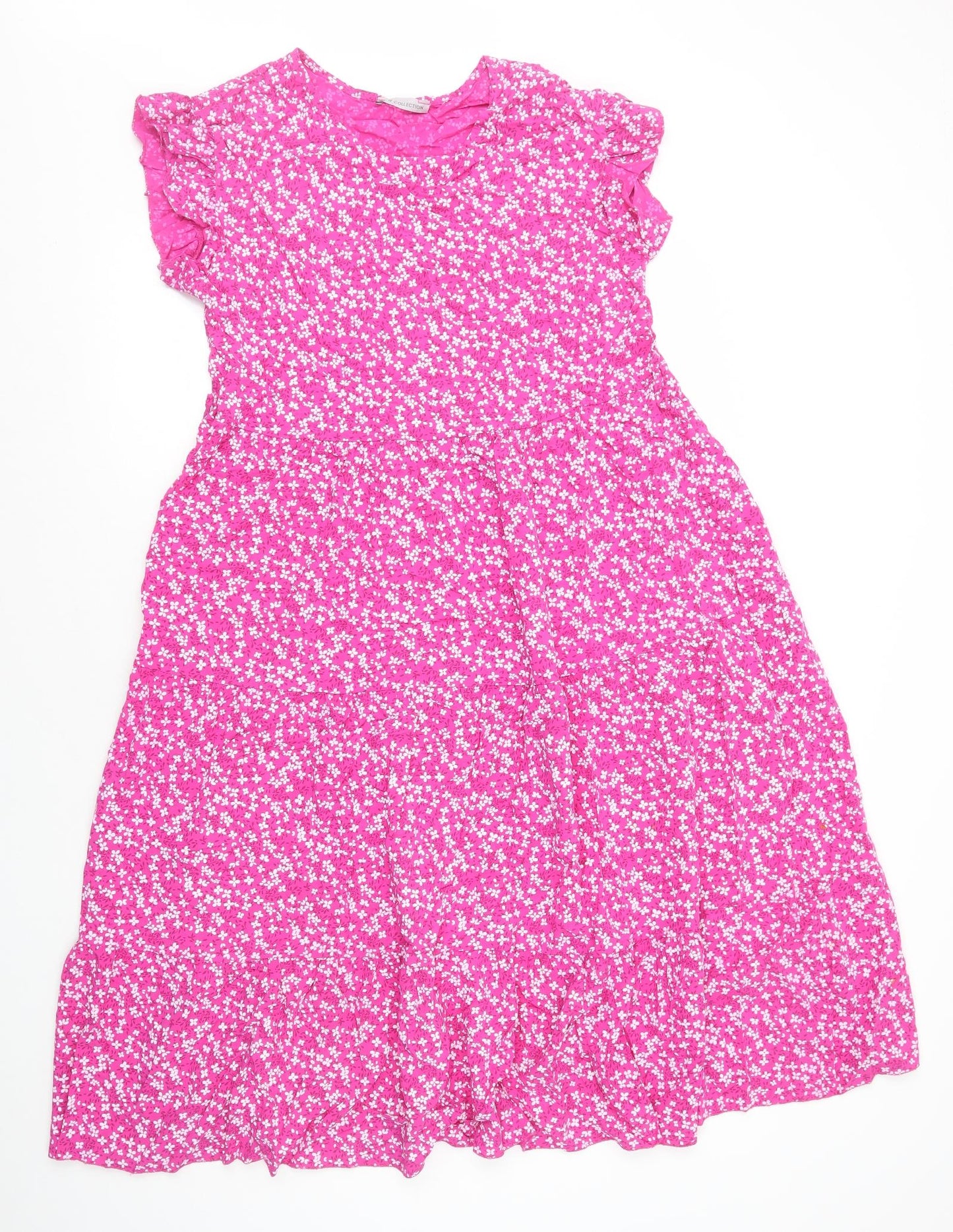 New Collection Womens Pink Floral Viscose A-Line Size 6 Round Neck Pullover