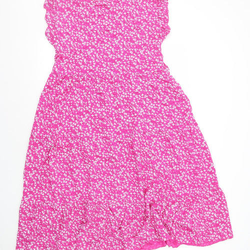 New Collection Womens Pink Floral Viscose A-Line Size 6 Round Neck Pullover