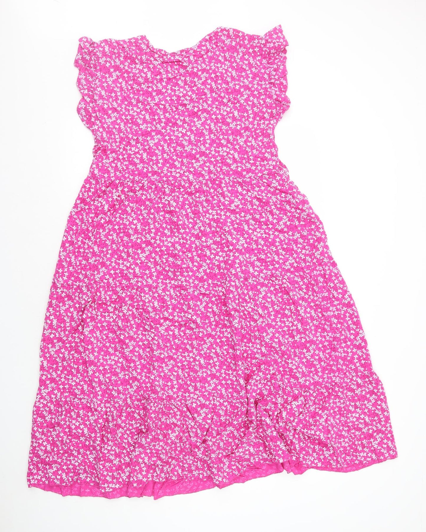 New Collection Womens Pink Floral Viscose A-Line Size 6 Round Neck Pullover