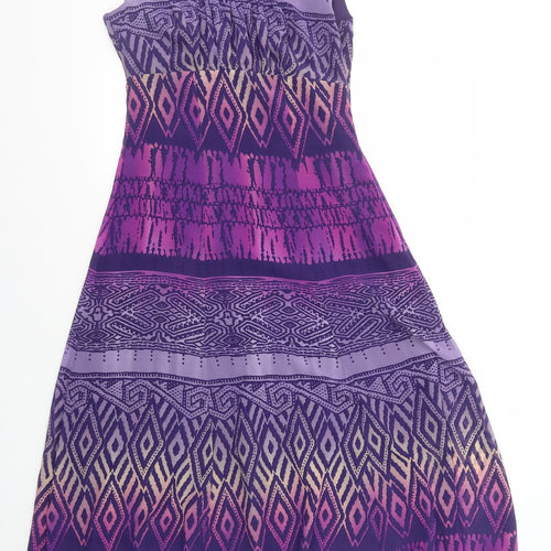 Per Una Womens Purple Geometric Polyester A-Line Size 18 Scoop Neck Zip