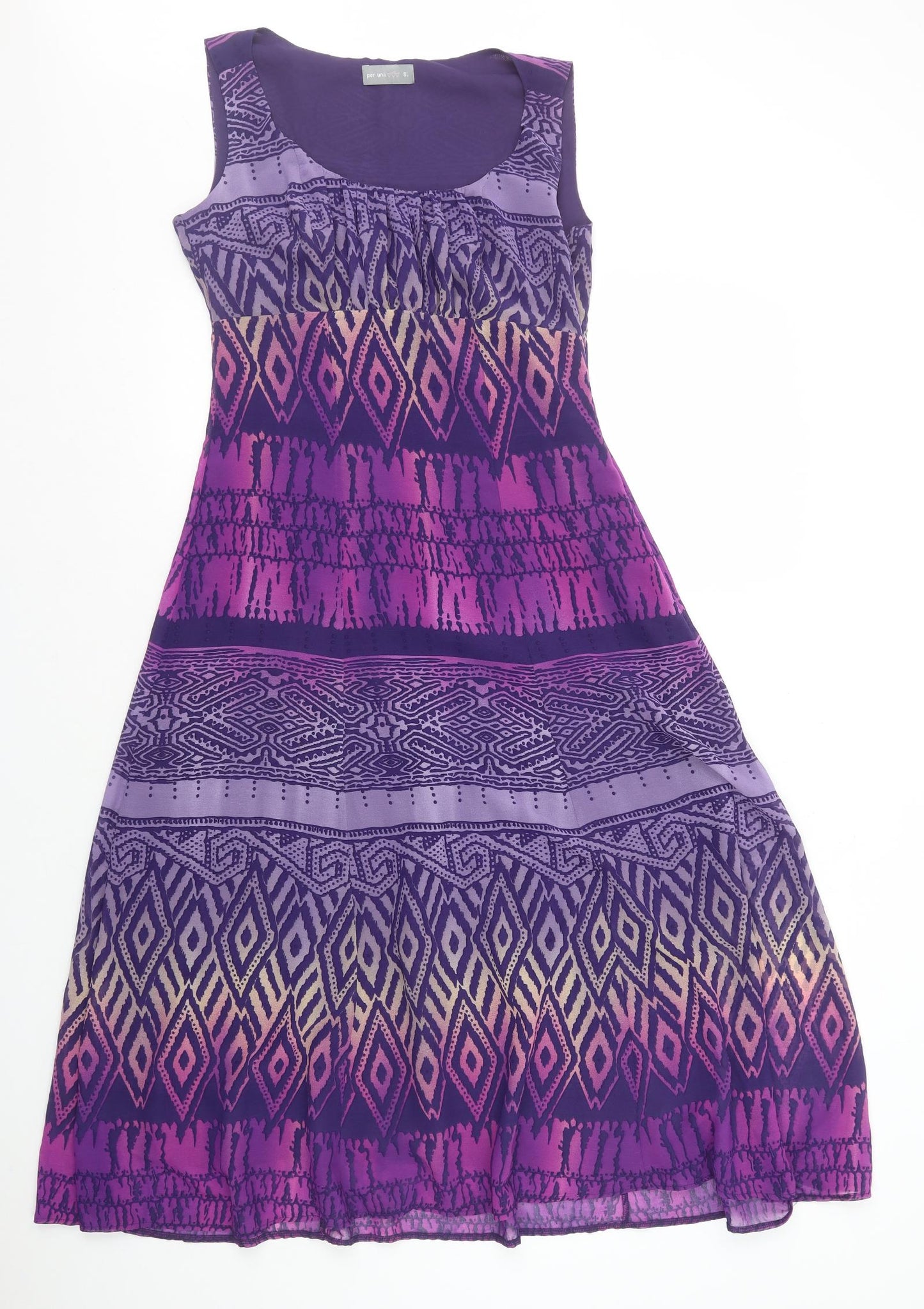 Per Una Womens Purple Geometric Polyester A-Line Size 18 Scoop Neck Zip