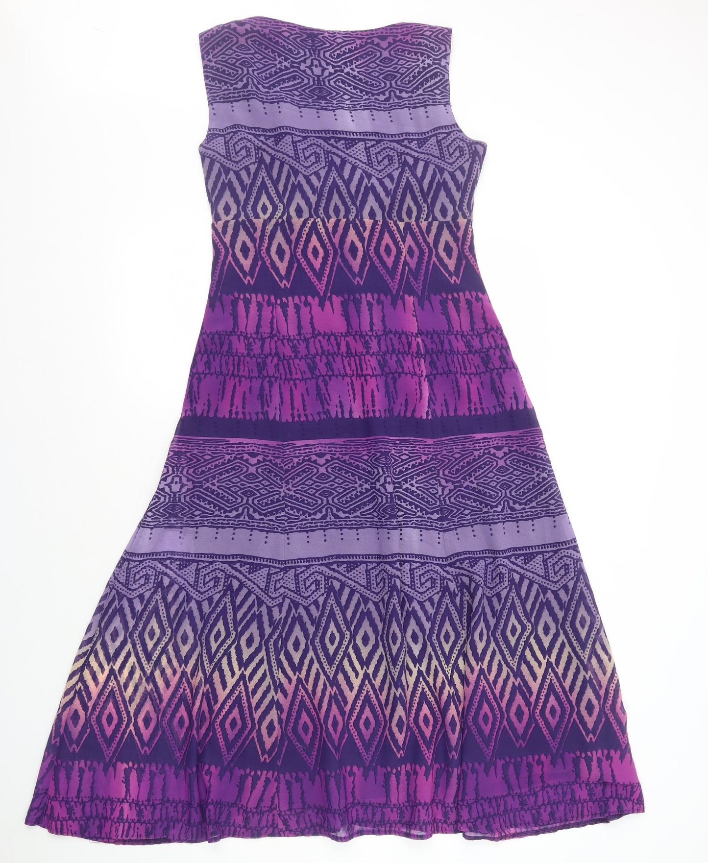 Per Una Womens Purple Geometric Polyester A-Line Size 18 Scoop Neck Zip