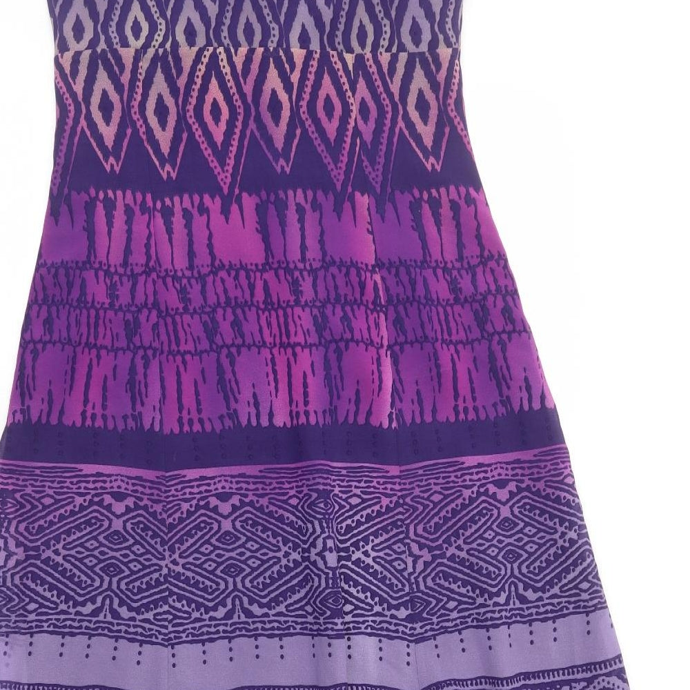 Per Una Womens Purple Geometric Polyester A-Line Size 18 Scoop Neck Zip
