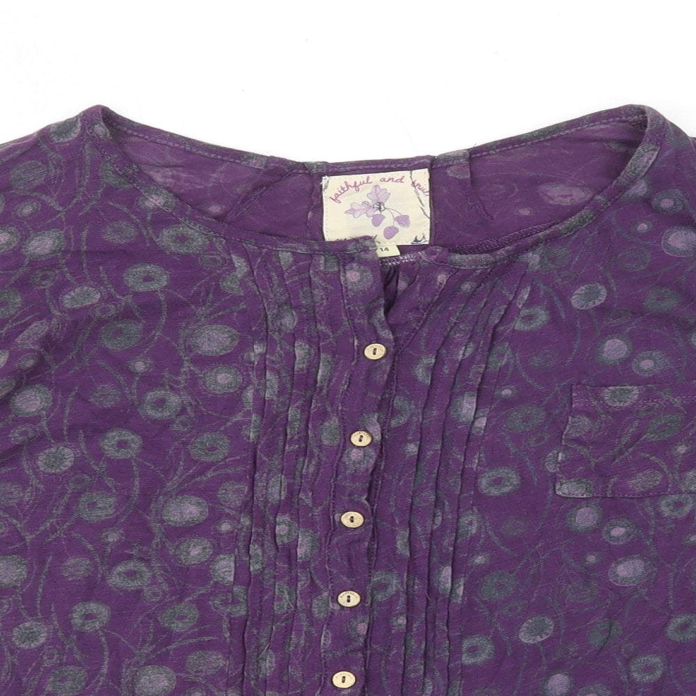 Debenhams Womens Purple Geometric 100% Cotton Basic Button-Up Size 14 V-Neck