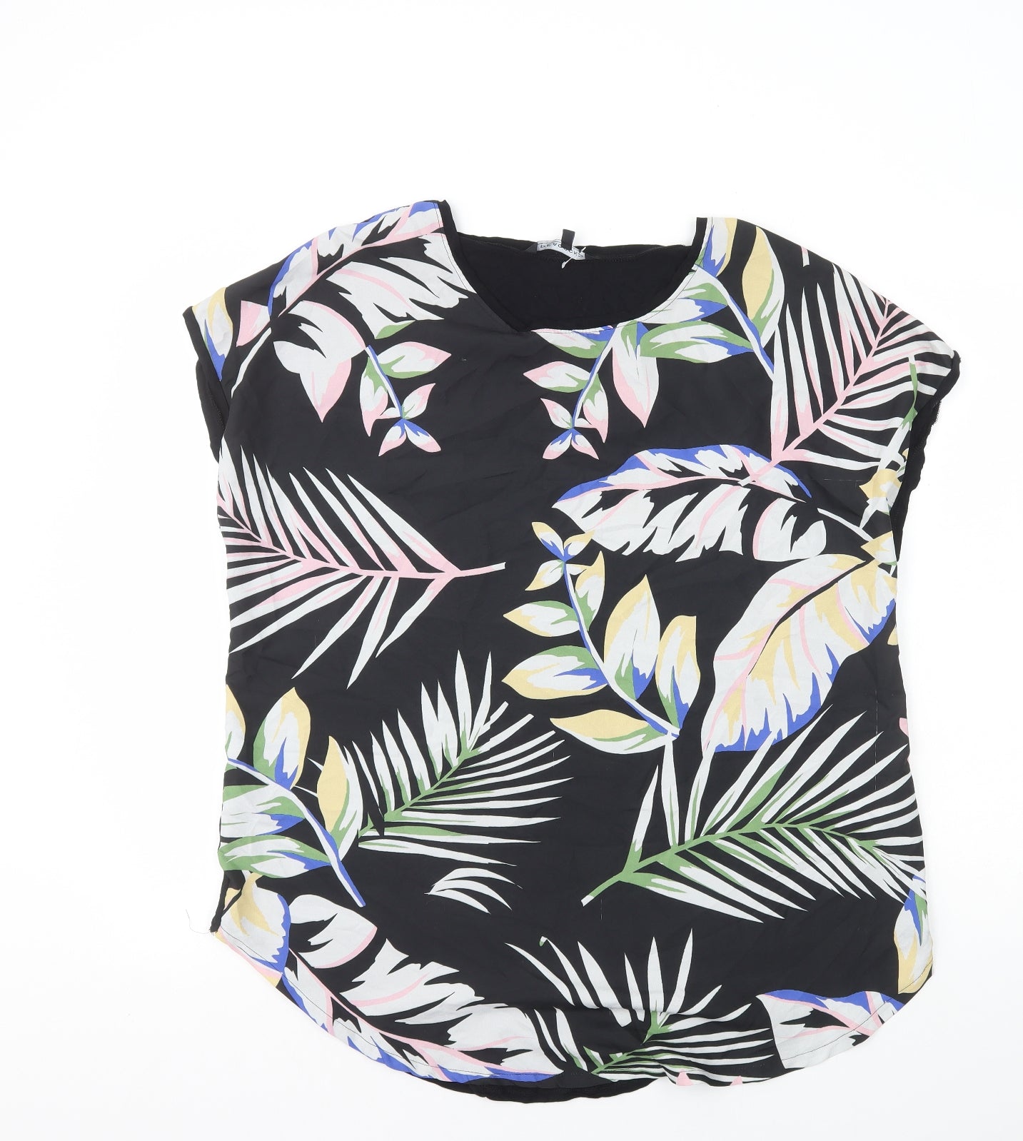 Peacocks Womens Black Floral Polyester Basic T-Shirt Size 18 Round Neck