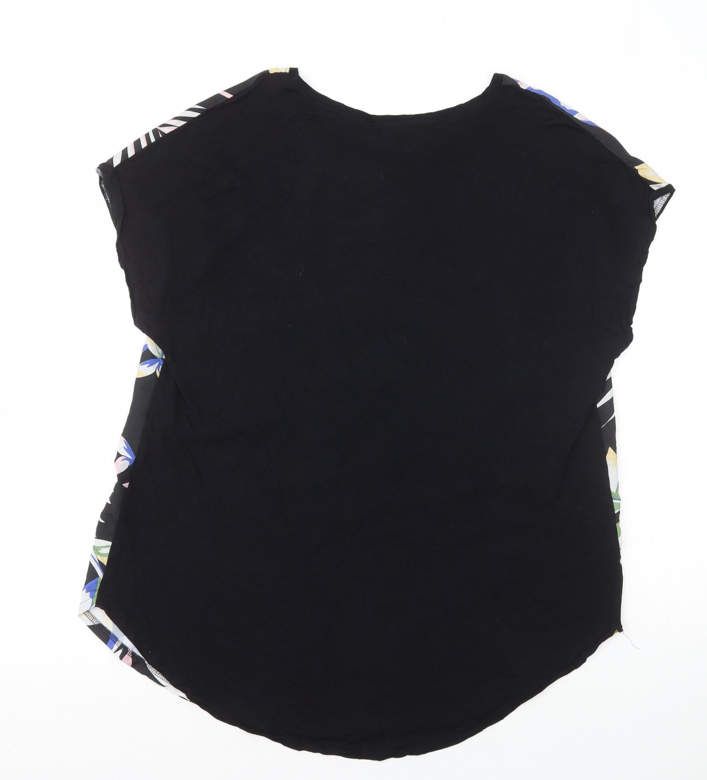 Peacocks Womens Black Floral Polyester Basic T-Shirt Size 18 Round Neck