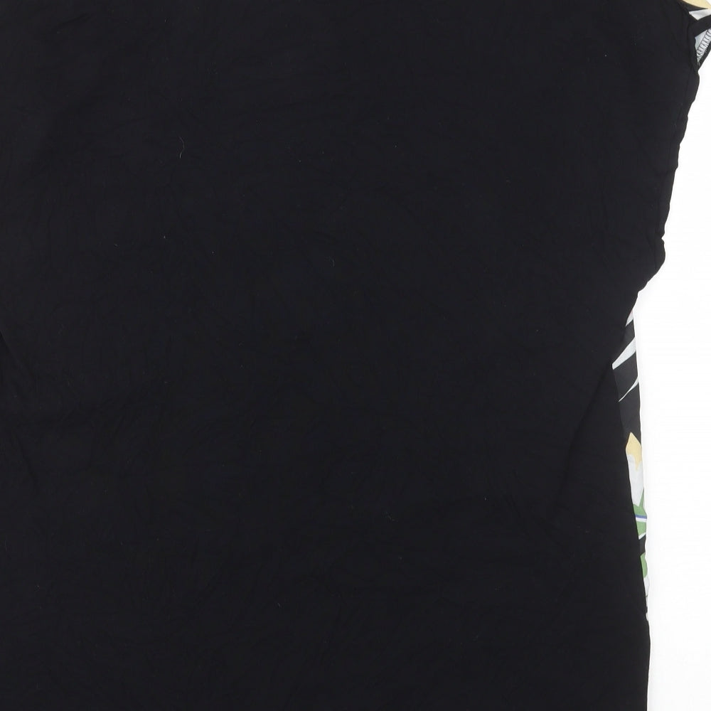 Peacocks Womens Black Floral Polyester Basic T-Shirt Size 18 Round Neck