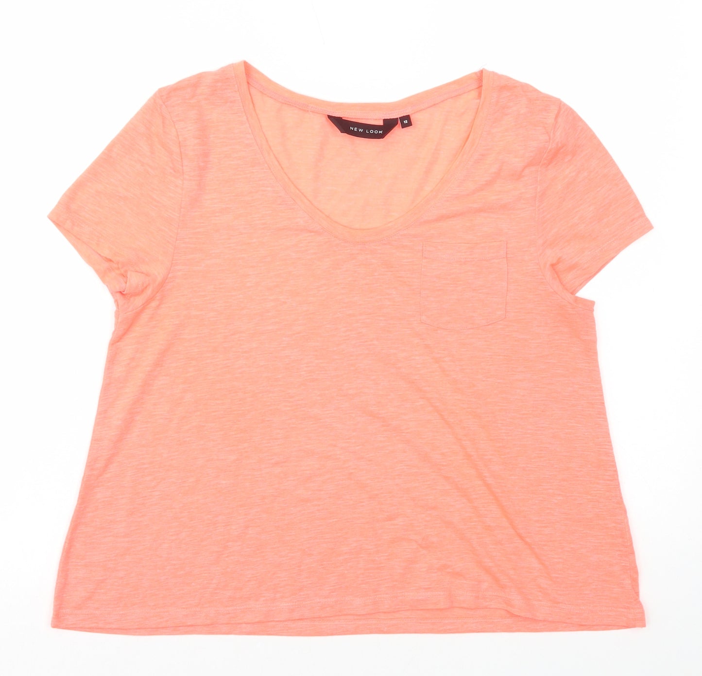 New Look Womens Pink Polyester Basic T-Shirt Size 12 Scoop Neck