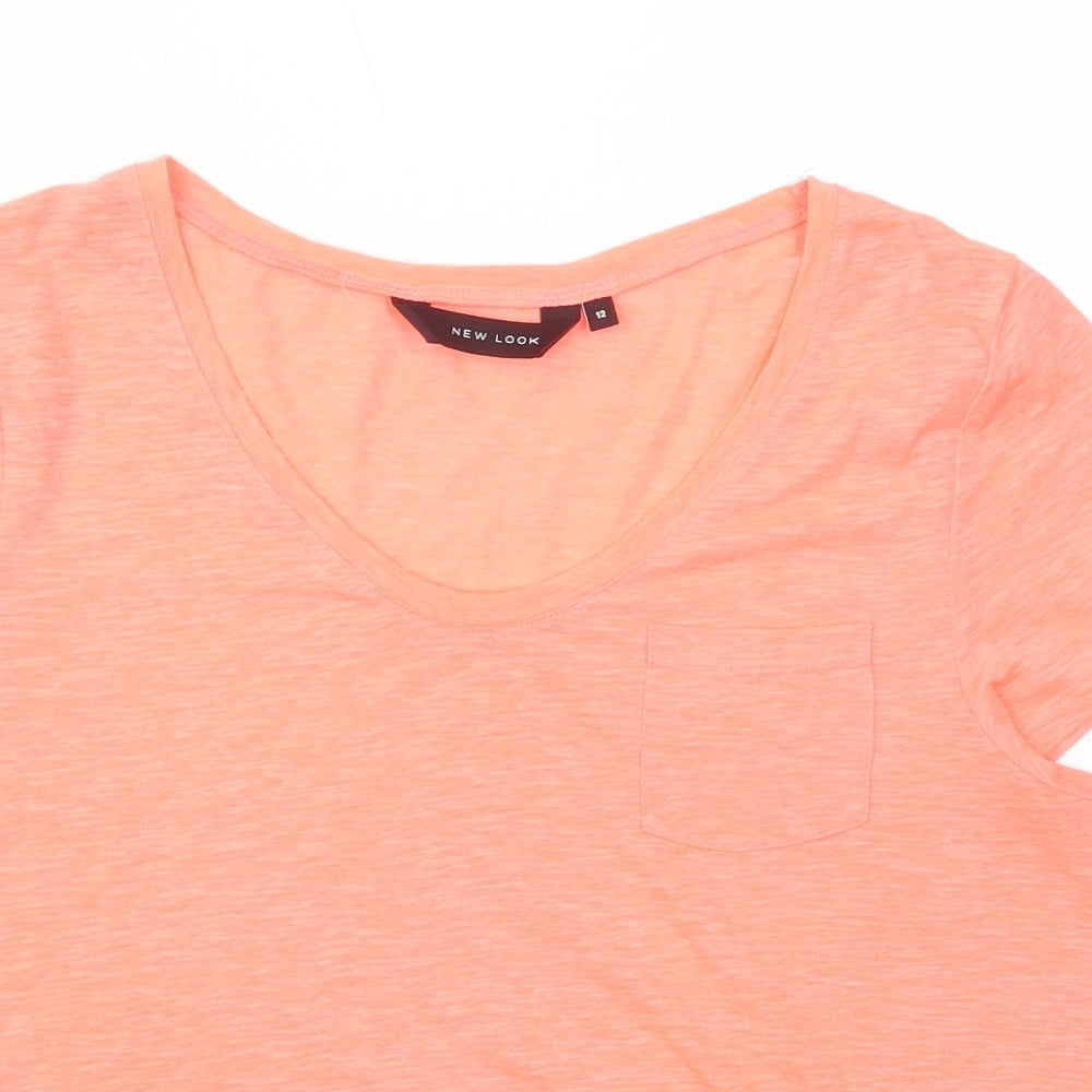 New Look Womens Pink Polyester Basic T-Shirt Size 12 Scoop Neck