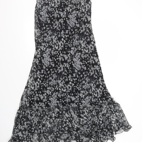 Mango Womens Black Floral Polyester A-Line Skirt Size 12
