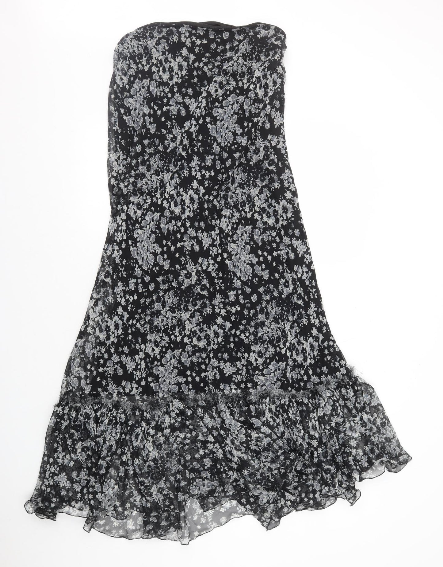 Mango Womens Black Floral Polyester A-Line Skirt Size 12