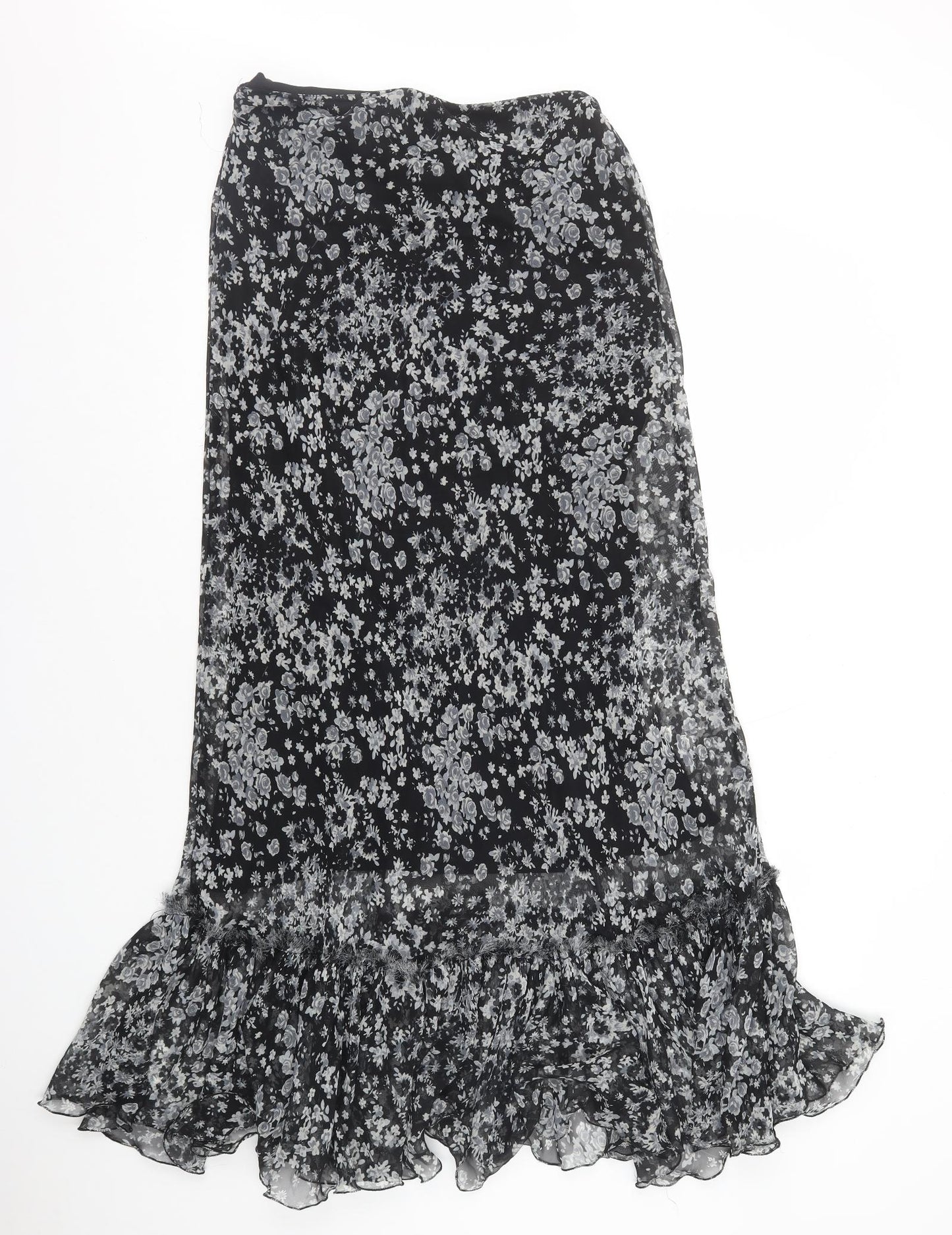 Mango Womens Black Floral Polyester A-Line Skirt Size 12