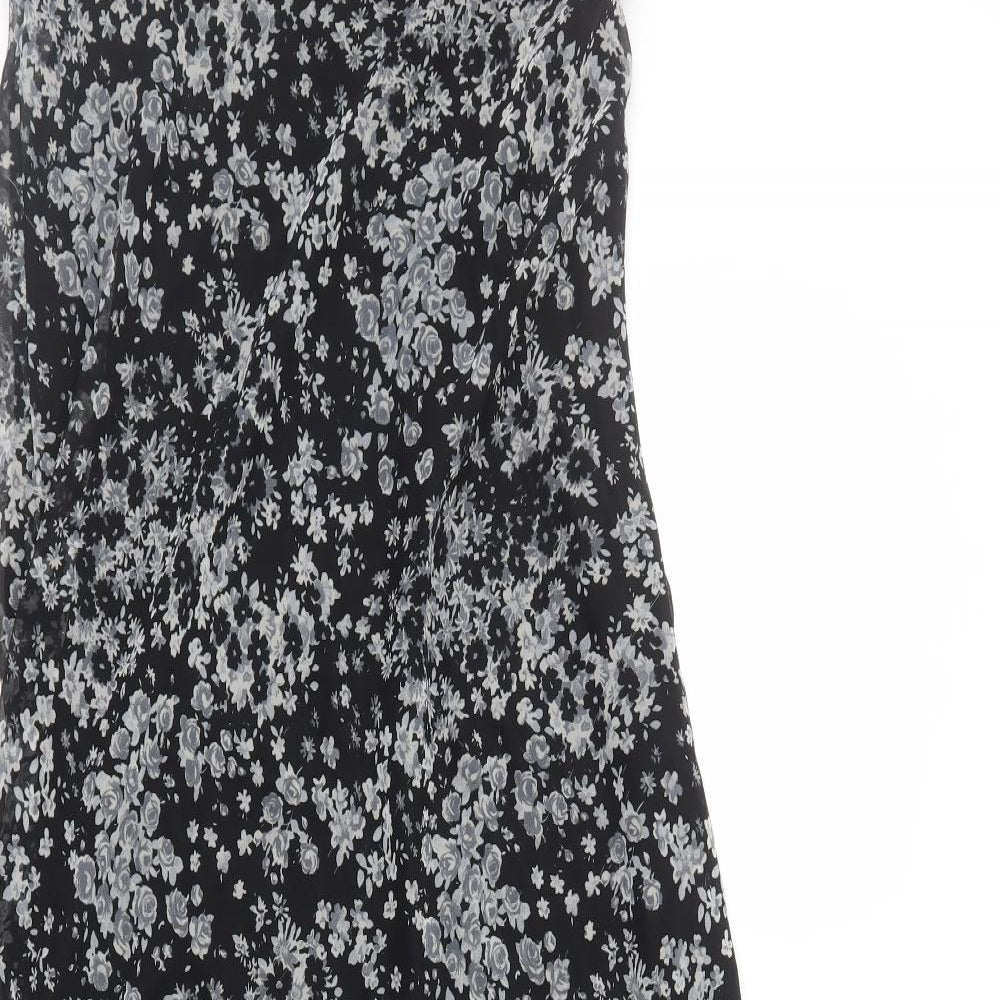Mango Womens Black Floral Polyester A-Line Skirt Size 12