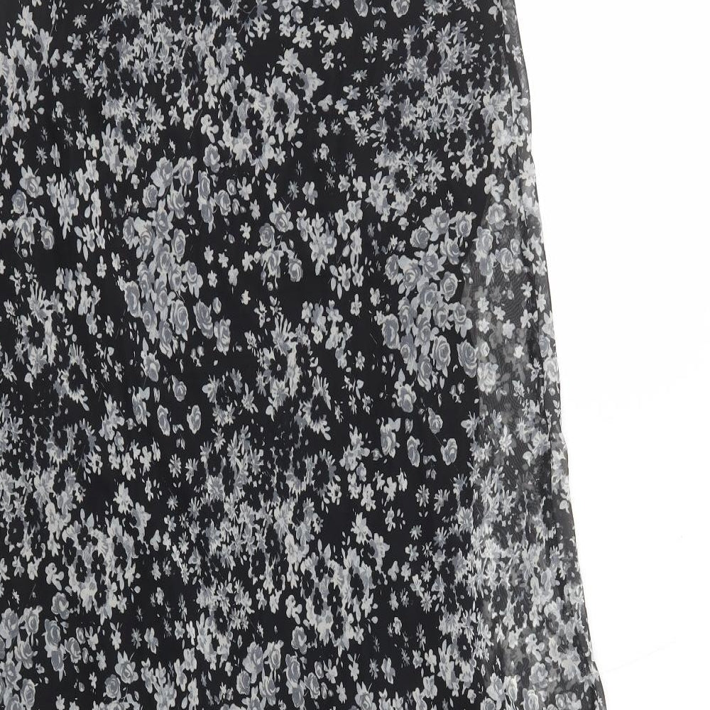 Mango Womens Black Floral Polyester A-Line Skirt Size 12