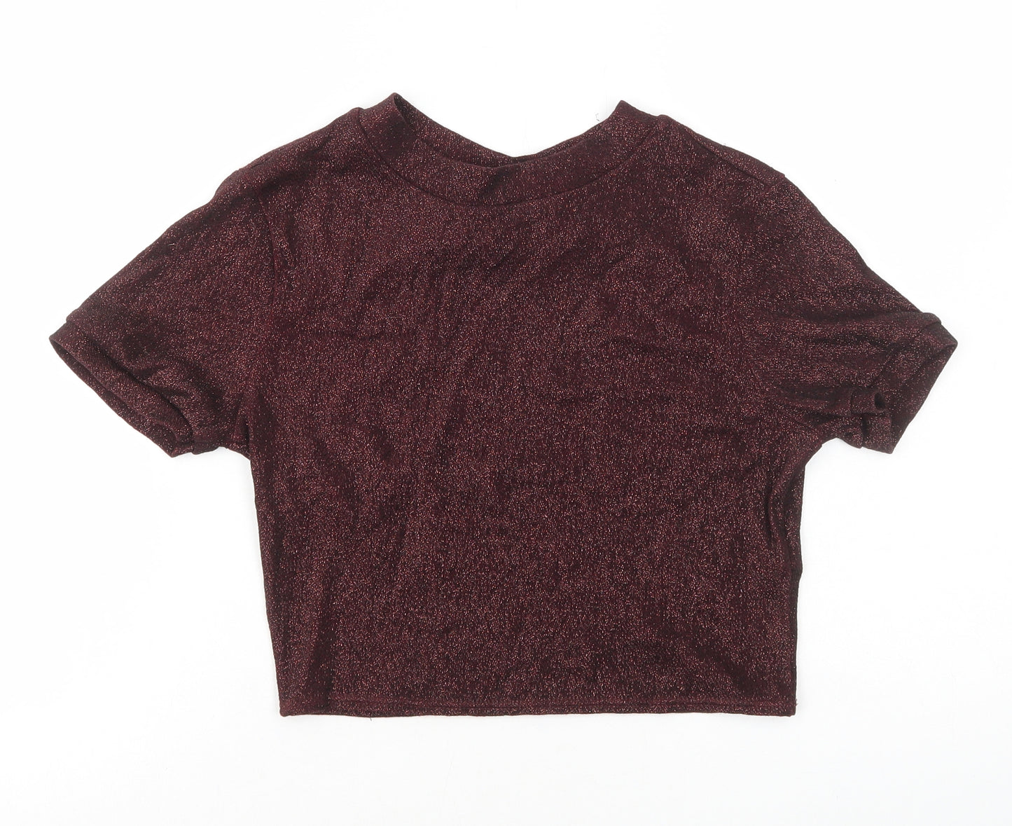 Topshop Womens Red Viscose Cropped T-Shirt Size 10 Mock Neck